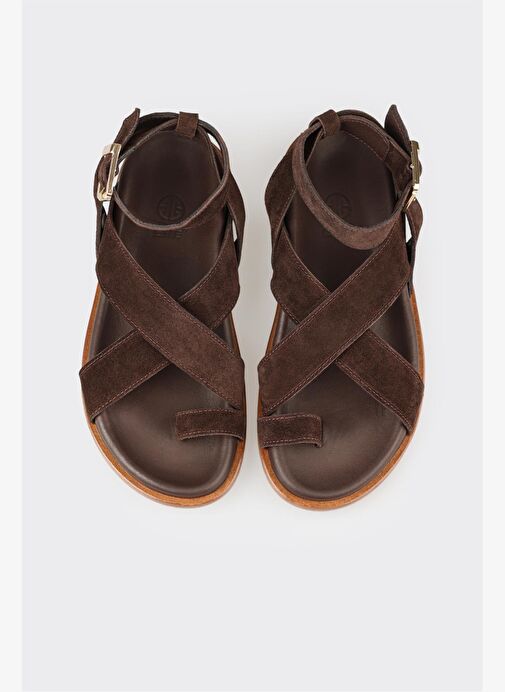 Kahve Deri Kadın Parmak Arası Sandalet - Görsel 5