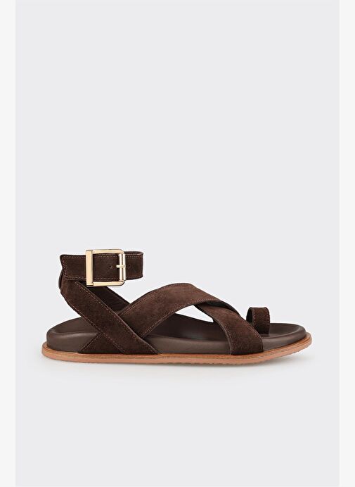 Kahve Deri Kadın Parmak Arası Sandalet - Görsel 2