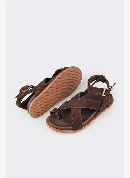 Kahve Deri Kadın Parmak Arası Sandalet - Görsel 4