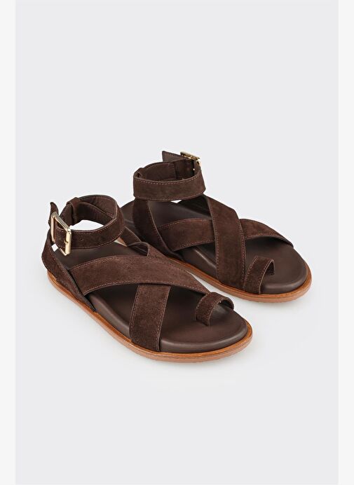 Kahve Deri Kadın Parmak Arası Sandalet - Görsel 3