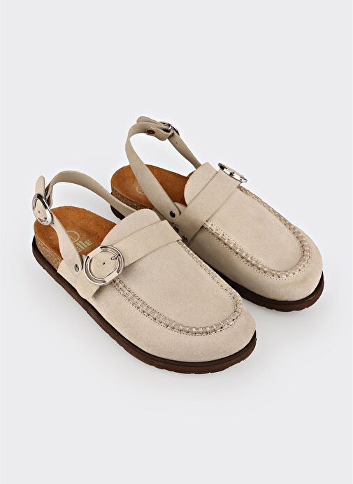 Bej Deri Kadın Terlik - Görsel 3