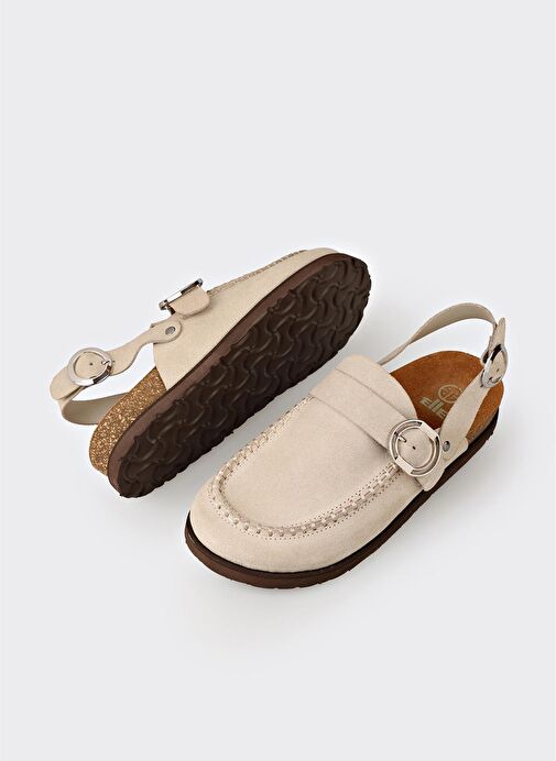 Bej Deri Kadın Terlik - Görsel 5