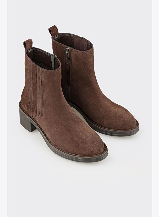 Kahve Deri Kadın Topuklu Bot - Görsel 3