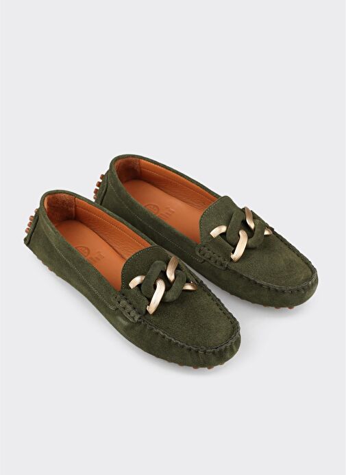 Haki Deri Kadın Günlük Ayakkabı - Görsel 3