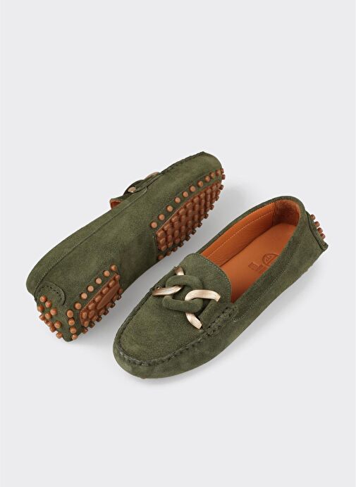 Haki Deri Kadın Günlük Ayakkabı - Görsel 4