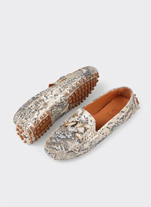 Ekru Deri Kadın Günlük Ayakkabı - Görsel 4