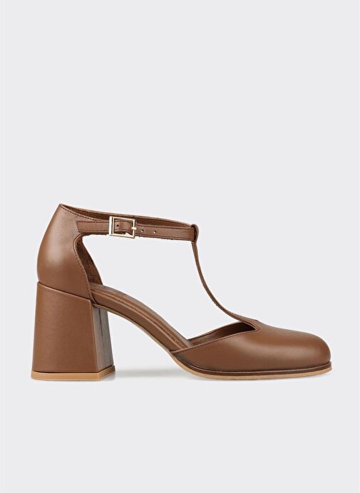 Kahve Deri Kadın Topuklu Ayakkabı - Görsel 2