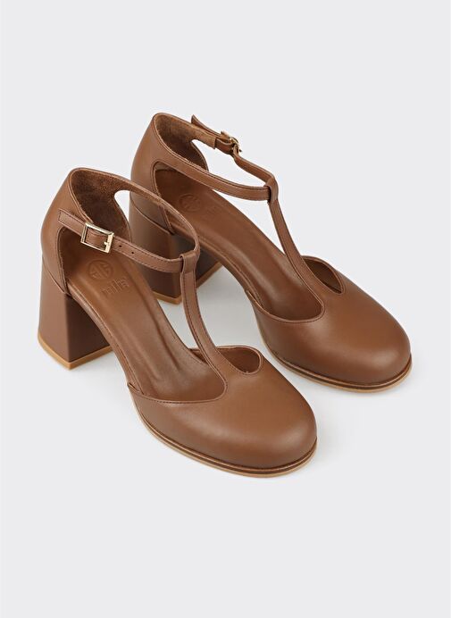 Kahve Deri Kadın Topuklu Ayakkabı - Görsel 3