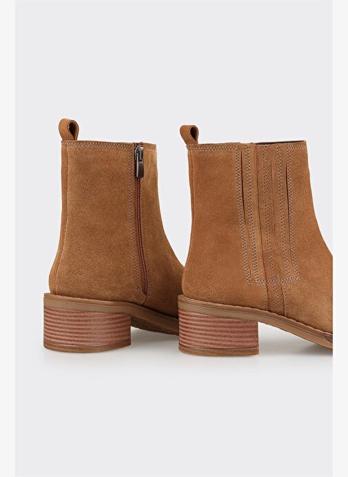 Taba Deri Kadın Topuklu Bot - Görsel 5