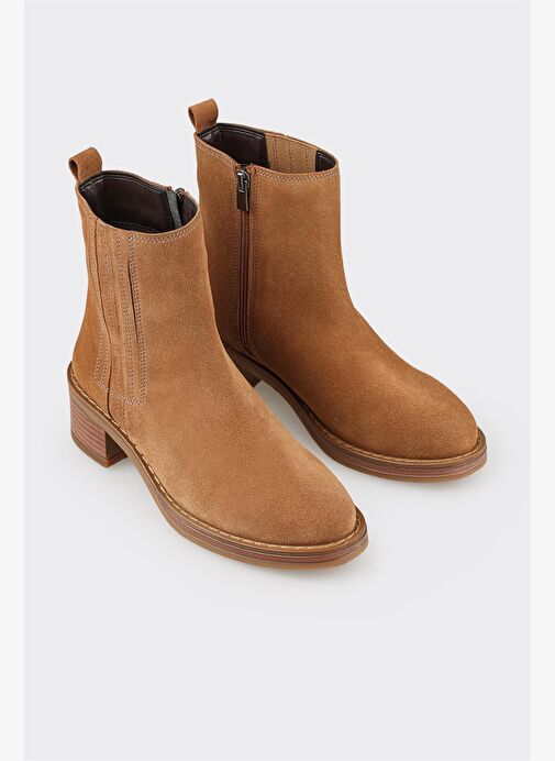 Taba Deri Kadın Topuklu Bot - Görsel 3