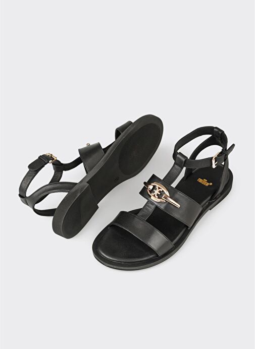 Siyah Deri Kadın Sandalet - Görsel 4