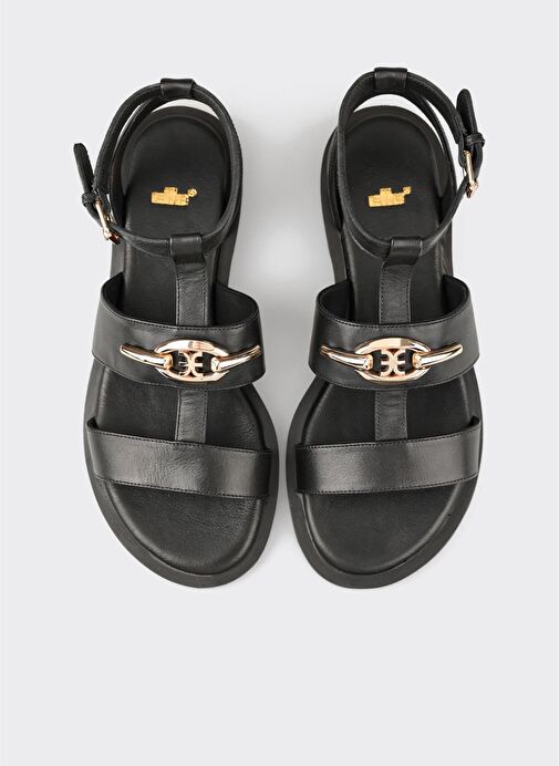 Siyah Deri Kadın Sandalet - Görsel 5