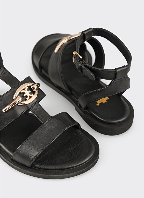 Siyah Deri Kadın Sandalet - Görsel 6