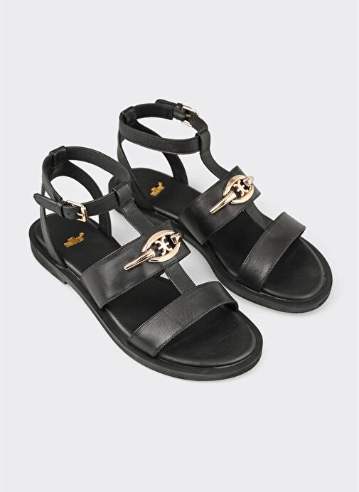 Siyah Deri Kadın Sandalet - Görsel 3