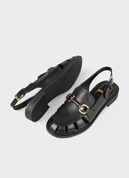 Siyah Deri Kadın Günlük Ayakkabı - Görsel 4