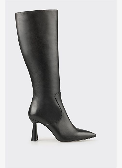 Siyah Deri Kadın Topuklu Çizme - Görsel 2