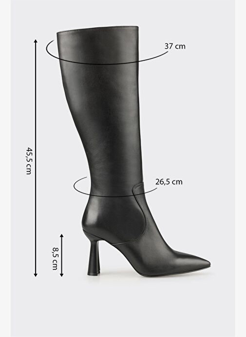 Siyah Deri Kadın Topuklu Çizme - Görsel 6