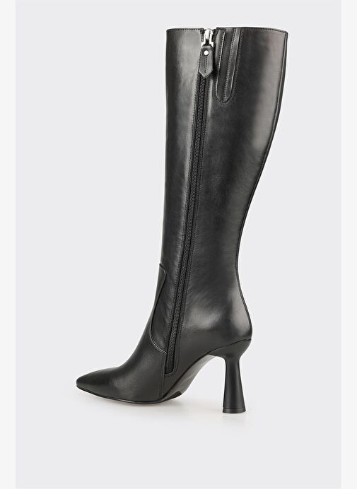 Siyah Deri Kadın Topuklu Çizme - Görsel 4