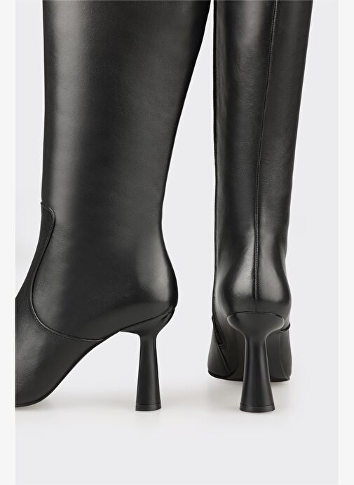 Siyah Deri Kadın Topuklu Çizme - Görsel 5