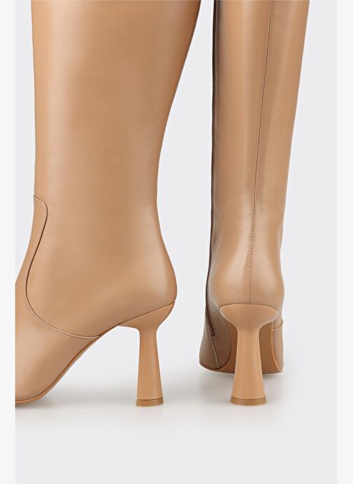 Naturel Deri Kadın Topuklu Çizme - Görsel 5