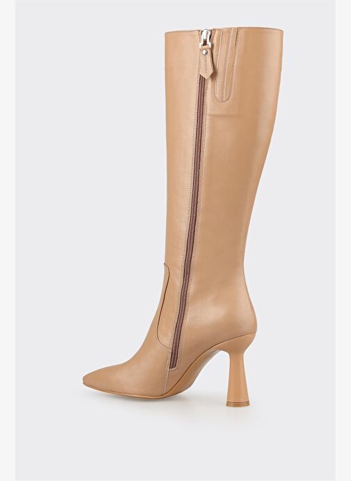 Naturel Deri Kadın Topuklu Çizme - Görsel 4