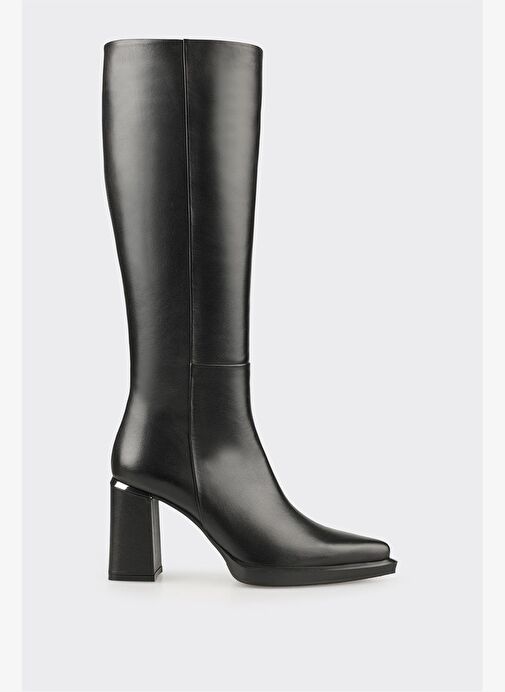 Siyah Deri Kadın Topuklu Çizme - Görsel 2