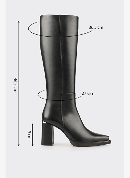 Siyah Deri Kadın Topuklu Çizme - Görsel 6