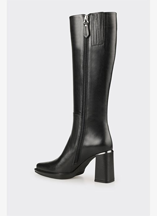 Siyah Deri Kadın Topuklu Çizme - Görsel 4