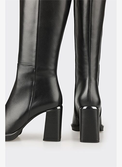 Siyah Deri Kadın Topuklu Çizme - Görsel 5