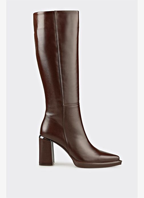 Kahve Deri Kadın Topuklu Çizme - Görsel 2