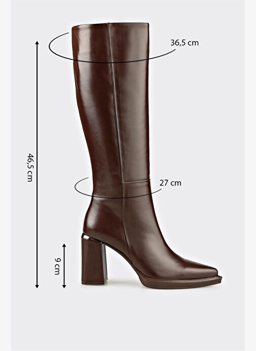 Kahve Deri Kadın Topuklu Çizme - Görsel 6