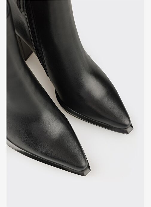 Siyah Deri Kadın Topuklu Bot - Görsel 5