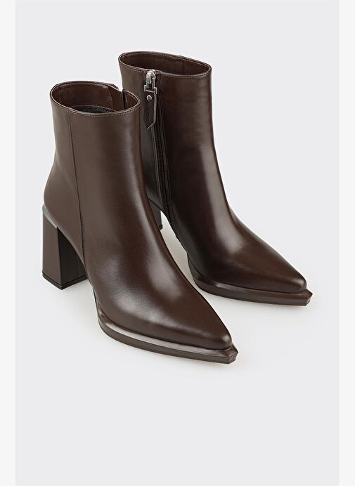 Kahve Deri Kadın Topuklu Bot - Görsel 3