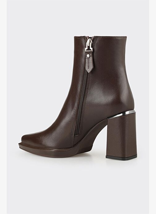 Kahve Deri Kadın Topuklu Bot - Görsel 4