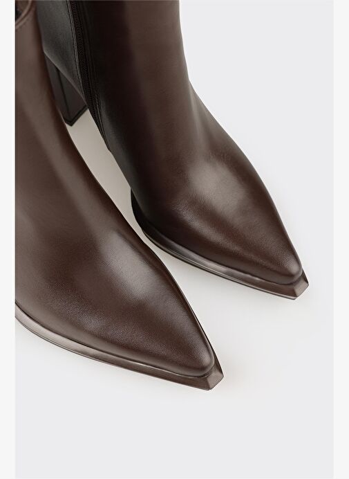 Kahve Deri Kadın Topuklu Bot - Görsel 5