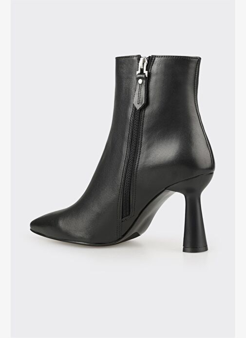 Siyah Deri Kadın Topuklu Bot - Görsel 4