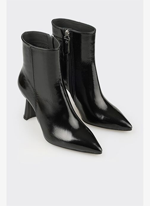 Siyah Deri Kadın Topuklu Bot - Görsel 3