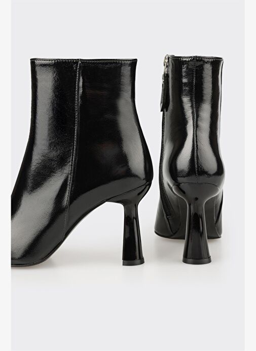 Siyah Deri Kadın Topuklu Bot - Görsel 5