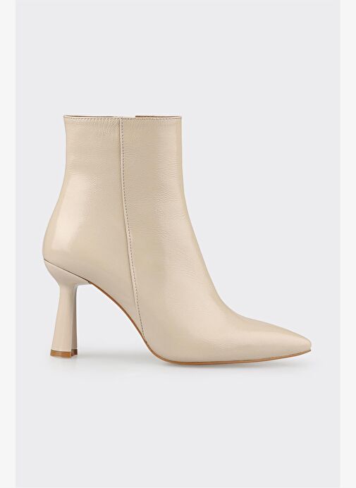 Bej Deri Kadın Topuklu Bot - Görsel 2