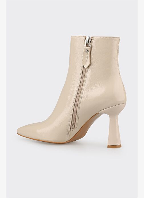 Bej Deri Kadın Topuklu Bot - Görsel 4