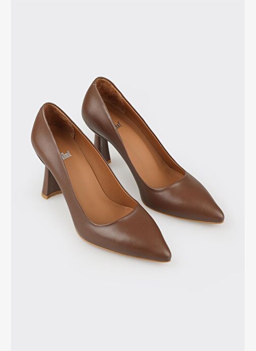 Kahve Deri Kadın Topuklu Ayakkabı - Görsel 3