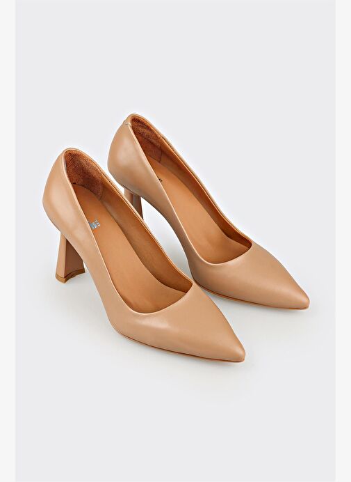 Naturel Deri Kadın Topuklu Ayakkabı - Görsel 3