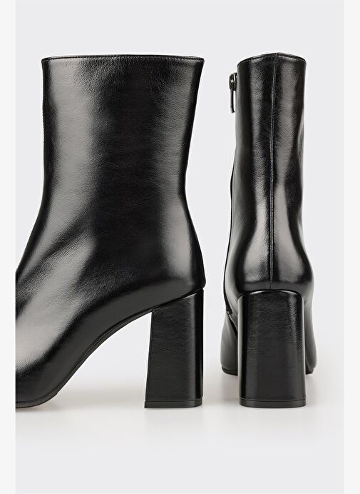 Siyah Deri Kadın Klasik Bot - Görsel 5