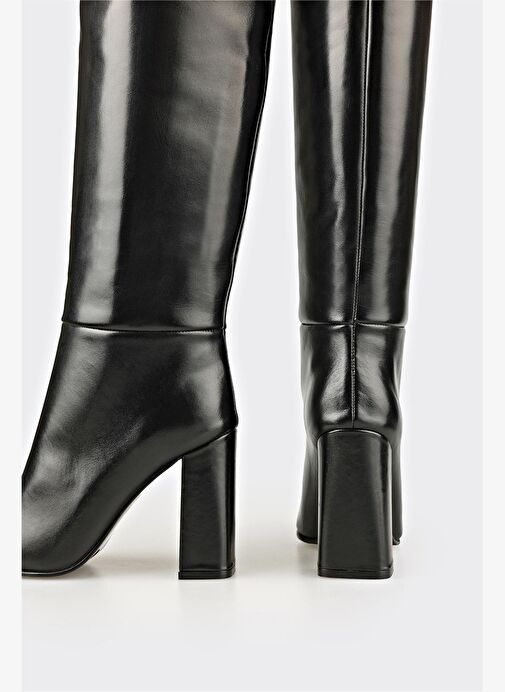 Siyah Deri Kadın Topuklu Çizme - Görsel 5