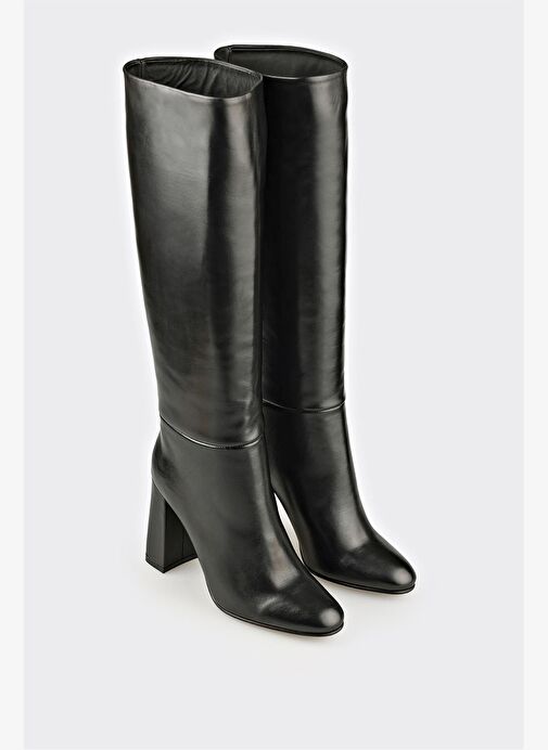 Siyah Deri Kadın Topuklu Çizme - Görsel 3