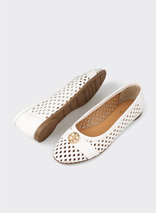 Beyaz Deri Kadın Günlük Ayakkabı - Görsel 4