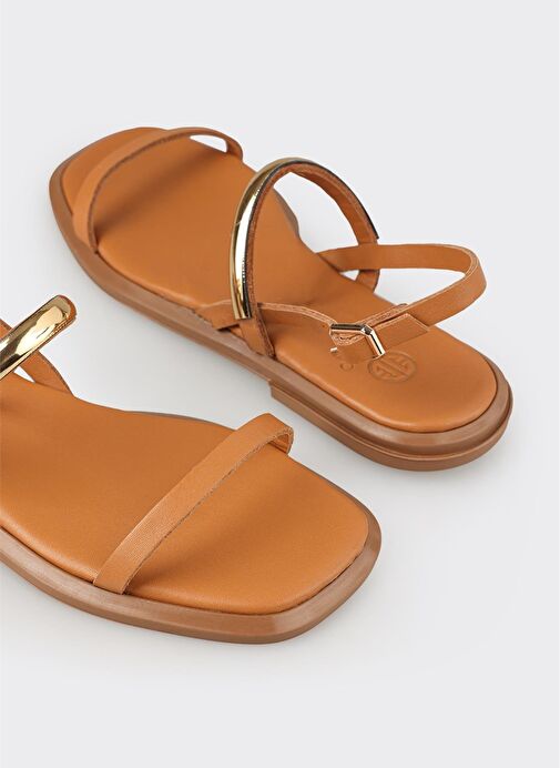 Taba Deri Kadın Düz Sandalet - Görsel 11