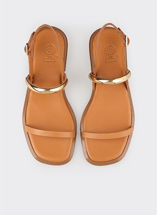 Taba Deri Kadın Düz Sandalet - Görsel 8