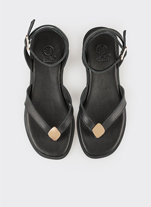 Siyah Deri Kadın Sandalet - Görsel 5