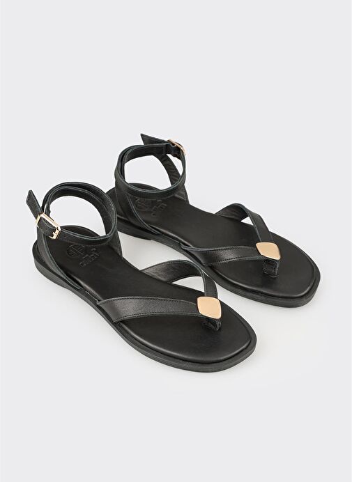 Siyah Deri Kadın Sandalet - Görsel 3